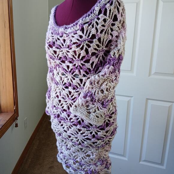 Icy Grape Crochet Dress Swim Cover boho lace purple wool washable plus sized XXL - Picture 2 of 16